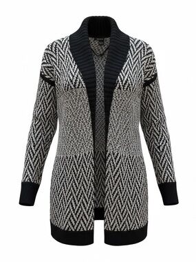 DKNY Black and Gray Geometric Open-Front Cardigan